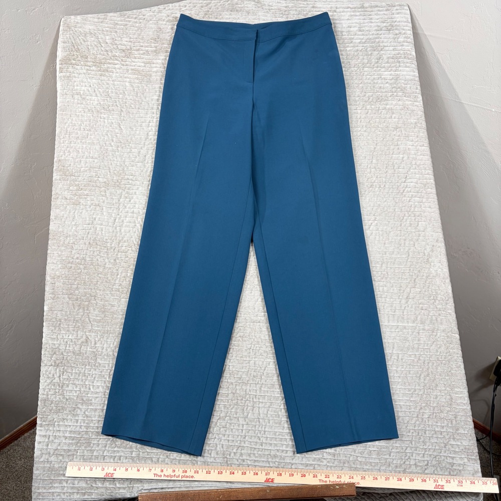 St. John Teal Blue Straight Leg Trousers Size 12 Made in USA Dress Pants